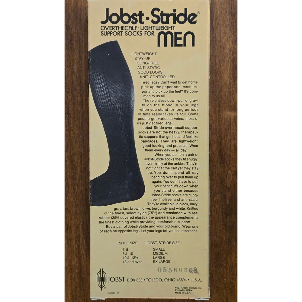 Vintage Jobst-Stride Men Black Over The Calf Support Socks Size Medium 1977 USA